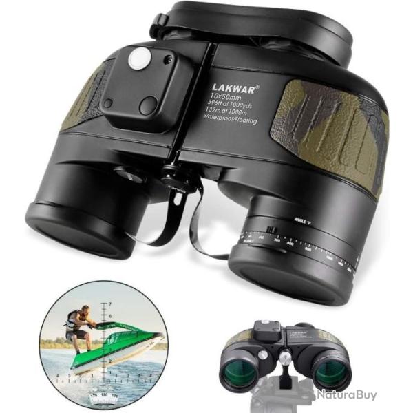 Jumelles LAKWAR 10X50 Longue Distance Compactes Qualit� De Prisme Bak4 Imperm�able pour Chasse