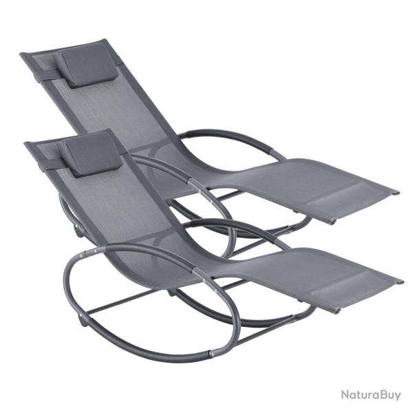 Lot de 2 bains de soleil � bascule acier textile gris fonc� 03_0006424