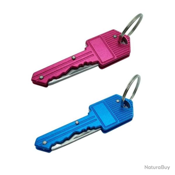 Couteau de Poche Pliant Porte-cl� - Lot de 2 - Bleu et Rose - Couteaux Porte cl� avec anneau