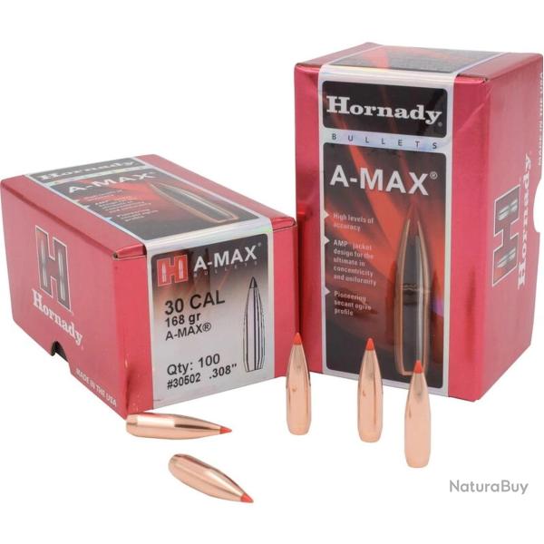 Ogives HORNADY 30 .308 168gr A-MAX 30502 - Boite de 100 unit�s