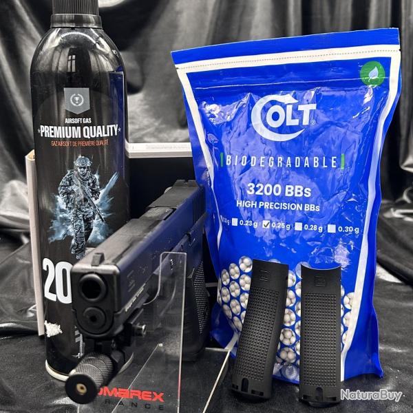 Nouveau Pack Laser pr�t � tirer GLOCK 17 - Cal. BBs 6mm - Airsoft ( Bouteilles de gaz + 3200 Billes 