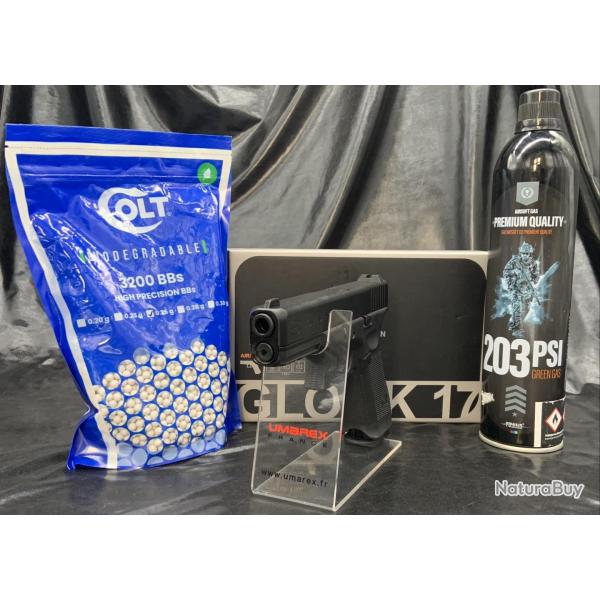 Nouveau - "Pack pr�t � tirer" - GLOCK 17 - Cal. BBs 6mm - Airsoft ( Bouteille de gaz +3200 Billes)