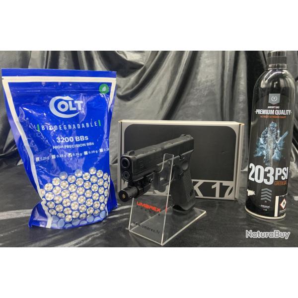 Nouveau "Pack Laser pr�t � tirer" - GLOCK 17 - Cal. BBs 6mm - Airsoft ( Bouteille de gaz +Laser +320
