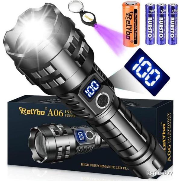 Lampe Torche LED15000 Lumens Batterie 5000mAhUltra Puissante tanche Zoom Pche Camping Randonne