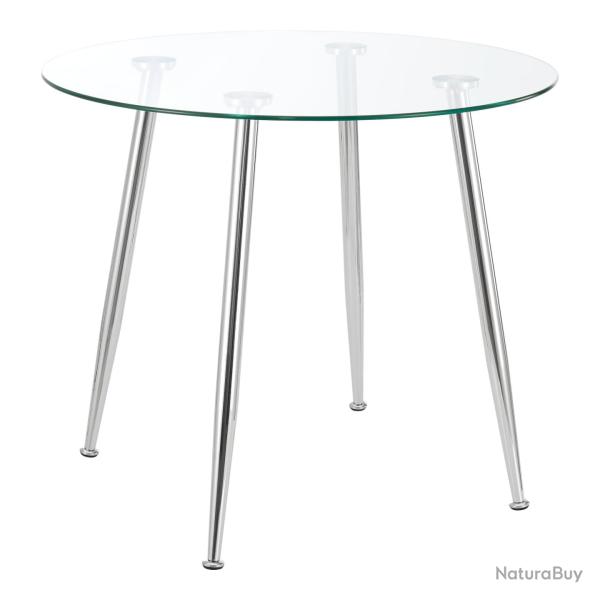 Table de salle � manger ronde verre tremp� acier 75 x 87 cm transparent chrome 03_0008706