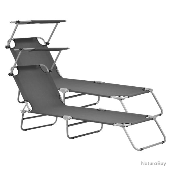 Lot de 2 transats avec pare-soleil acier polyester argent� gris fonc� 03_0006428