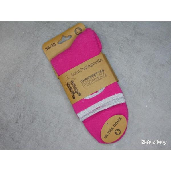 CHAUSSETTES DAME LULU CASTAGNETTE DE QUALITE ROSE