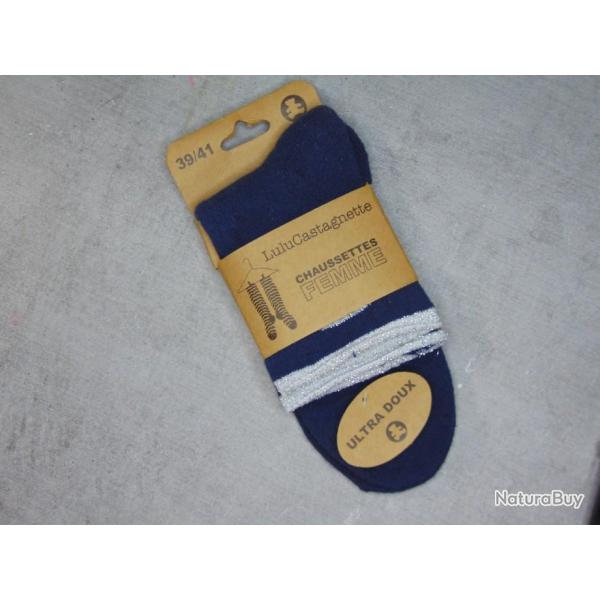 CHAUSSETTES DAME LULU CASTAGNETTE DE QUALITE BLEU FONCE