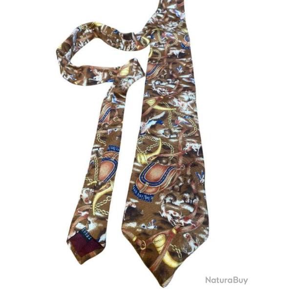 IDEE CADEAU NO�L Cravate en soie motif canards et chiens fond marron