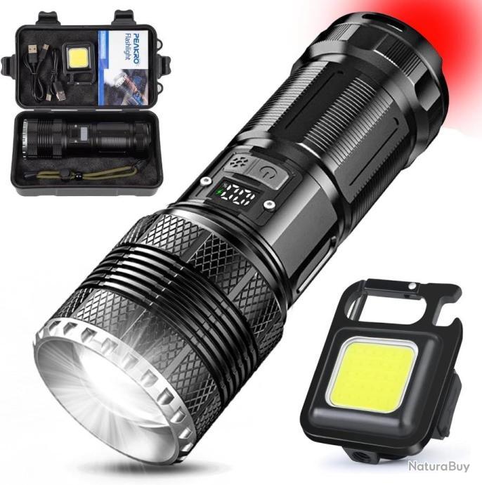 Lampe Torche LED Ultra Puissante – 135K Lumens, Rechargeable USB, Batterie 6000mA, Avec Lumière Latérale