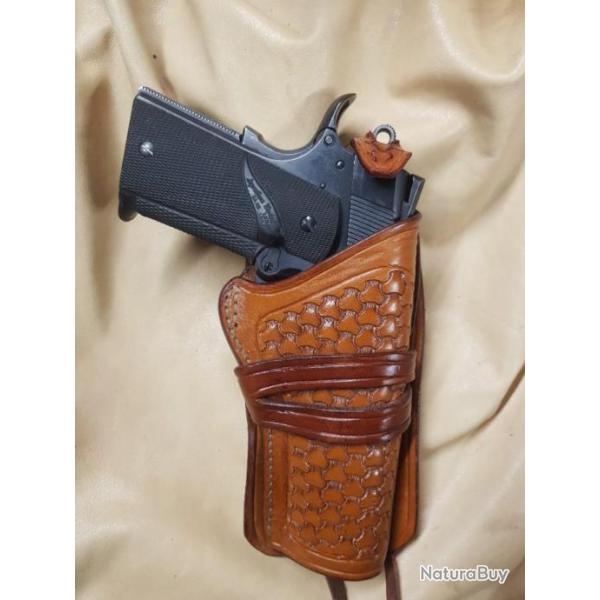 Holster colt 1911 fa�on wild bunch cuir repouss�