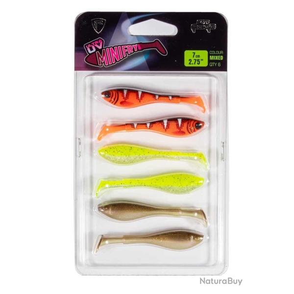 Leurre Souple Fox Rage Mini Fry UV 7cm Mixed Colour 7cm par 6 UV Red Wake, UV Chartreuse Ayu et UV W