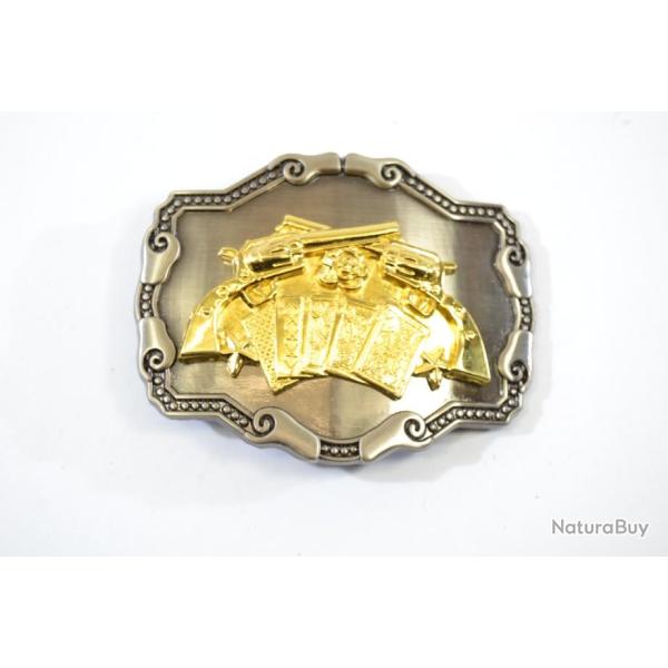 Boucle ce ceinture style am�ricain usa / country cowboy western farwest d�co cartes revolver poker