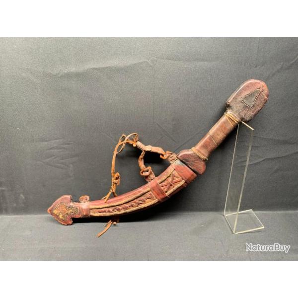 BEAU COUTEAU ARTISANAL DU BURKINA FASO / MALI, CIRCA 1960, TOUT EN CUIR,  ART AFRICAIN