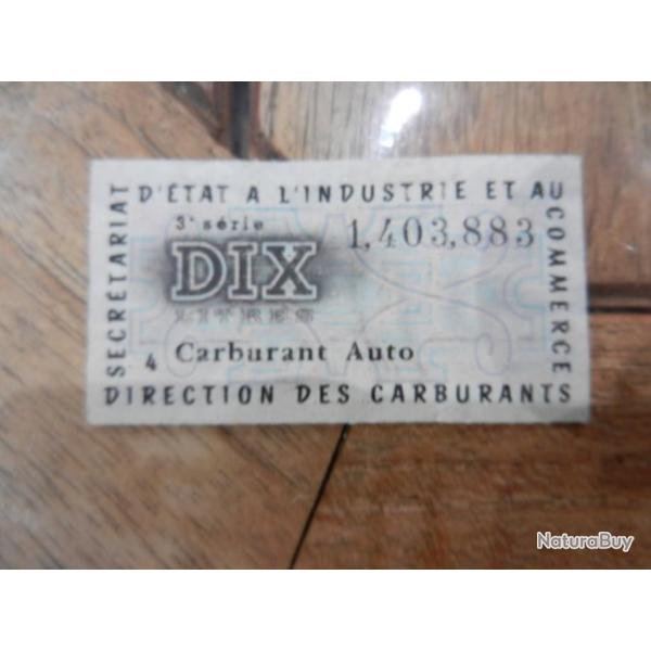 rare ticket de carburant auto dix litres - secr�tariat d'�tat � l'industrie et au commerce