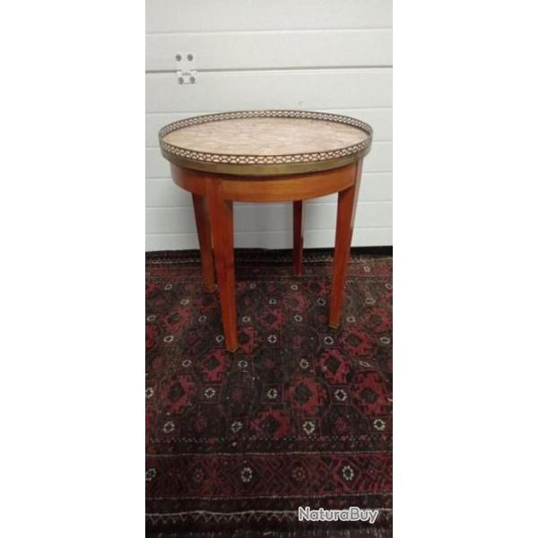 Ancien Gu�ridon/Table bouillotte d'appoint avec galerie et dessus Marbre Rose Vein�s style Louis XVI