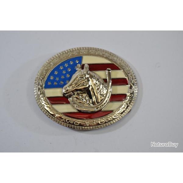 Boucle ce ceinture USA cheval fer drapeau US am�ricain usa country cowboy western farwest rodeo
