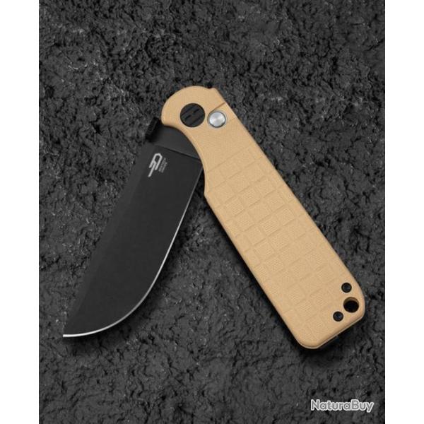 Couteau Bestech Glok Khaki Manche G10 Lame Acier 14C28N IKBS Button Lock Clip BTKG55C