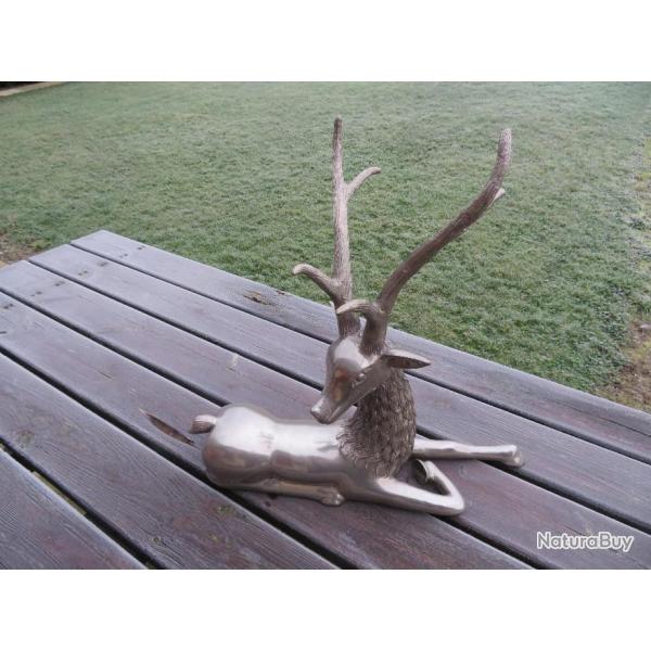 VINTAGE - Spectaculaire Grande statue de Cerf en Bronze Argent� - Hauteur 50 Cm Env (Vers 1950-60)