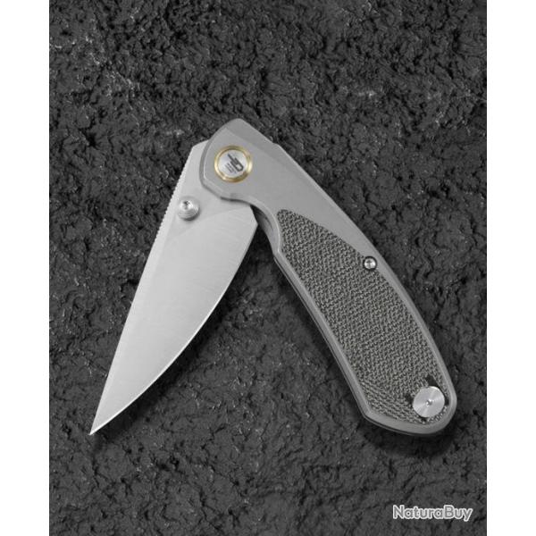 Couteau Bestech Lito Black Lame Acier M390 Satin Manche Titane/Micarta IKBS Framelock Clip BTKT2307A