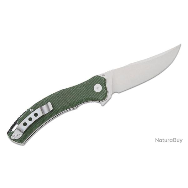 Couteau QSP Walrus Green Lame Acier D2 SW Upswept Manche Micarta IKBS Linerlock Clip QS151C1