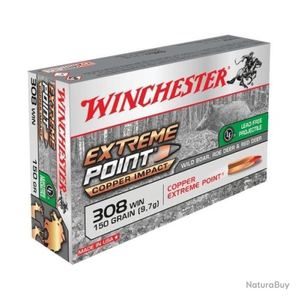 Munitions WINCHESTER calibre 308 Win Extreme Point Lead Free 150gr - 9.7g x20