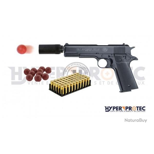 Pack Colt 1911 A1 + balles � blanc + lanceur balle caoutchouc