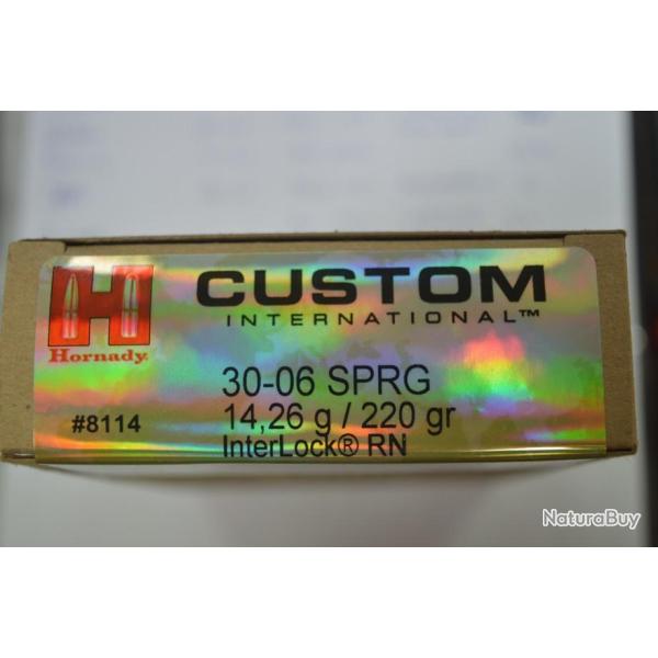 1 BOITE DE 20 BALLES HORNADY CALIBRE 30-06 INTERLOCK 14.3G   NEUVE