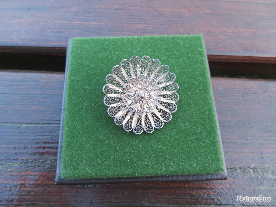Broche Ancienne En Argent Filigrané - Bijou Vintage Superbe - Occasion