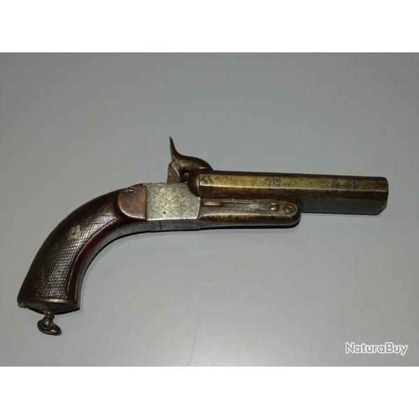 Ancien pistolet vnerie double canons  broche XIXe collection chasse
