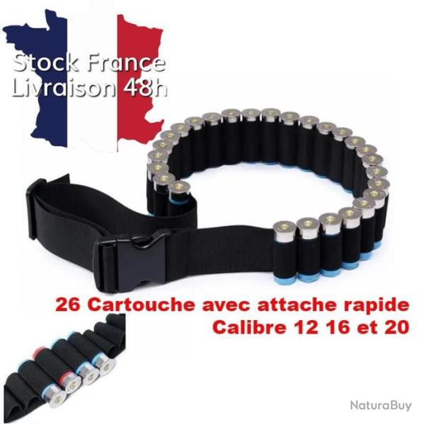Cartouchi�re bandouli�re noire 26 cartouches calibre 12, 16 ou 20 - Envoi rapide depuis la france