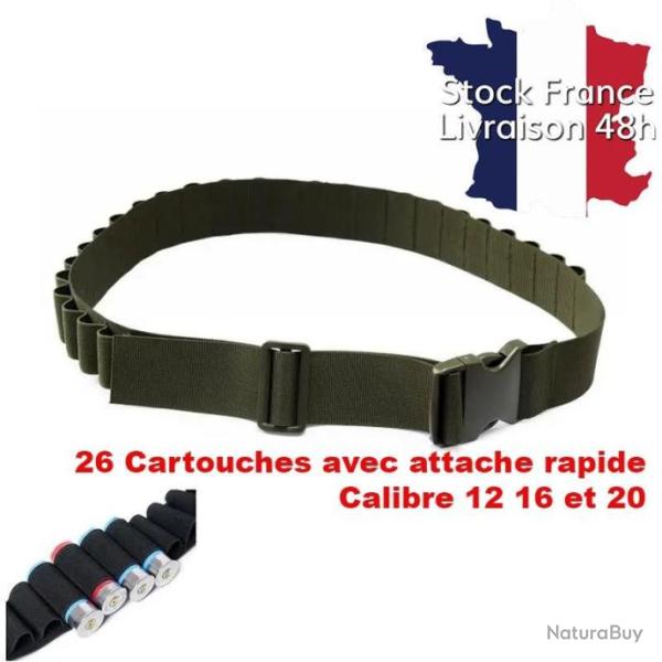 Cartouchi�re bandouli�re verte 26 cartouches calibre 12, 16 ou 20 - Envoi rapide depuis la france