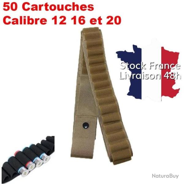 Cartouchi�re bandouli�re tan 50 cartouches calibre 12, 16 ou 20 - Envoi rapide depuis la france