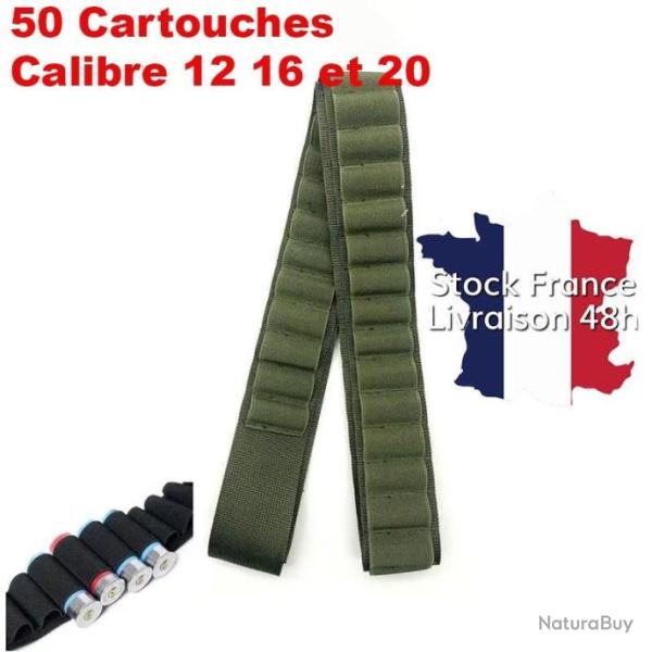 Cartouchi�re bandouli�re verte 50 cartouches calibre 12, 16 ou 20 - Envoi rapide depuis la france