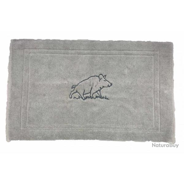 PN23 - Tapis de bain gris perle brod� sanglier