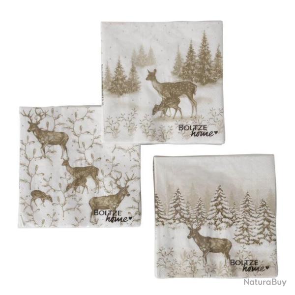 PN23 - Set 3 paquets de 20 serviettes Cerf
