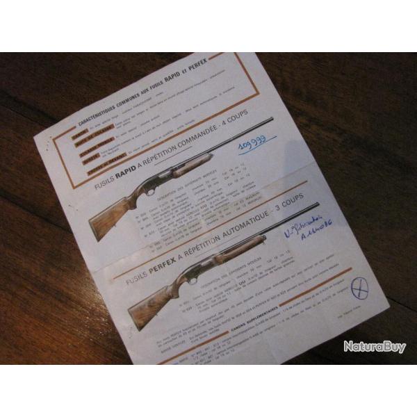 MANUFRANCE  document sur fusil RAPIDE et PERFEX