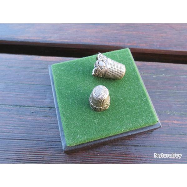 VINTAGE - Paire de d� � coudre ancien (Un grand & un petit) - Argent (XX�)