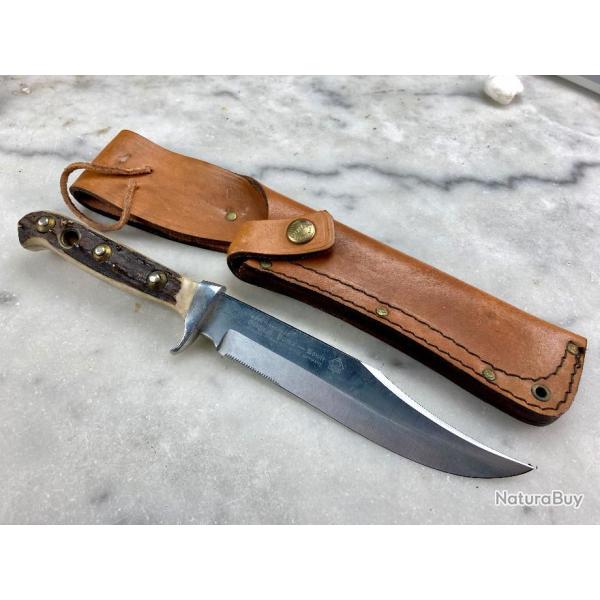ANCIEN COUTEAU POIGNARD PUMA "ORIGINAL BOWIE KNIFE" #6396 (1982) BOIS DE CERF @SOLINGEN ANTON WINGEN