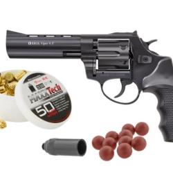 Pack d&eacute;fense REVOLVER VIPER 4.5'' + Munitions + Embout Self Gomm - NOIR/BLACK 9MM R