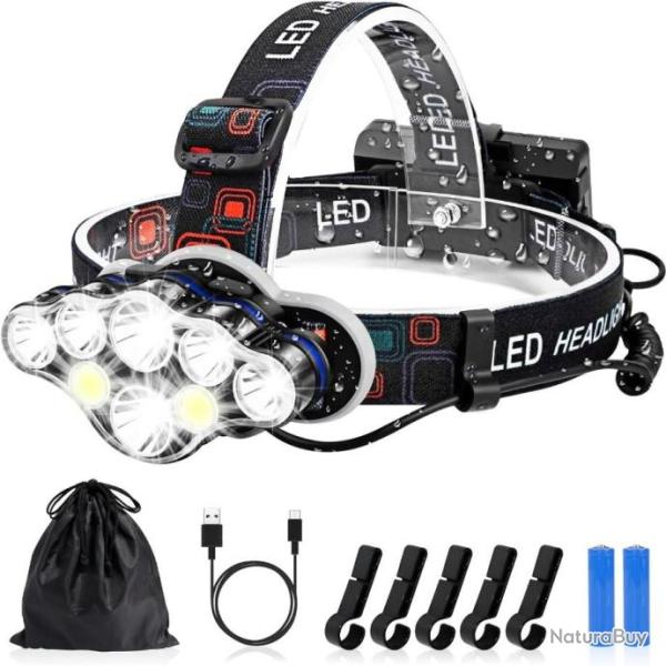 Lampe Torche Frontale 18000 Lumens 8 Modes Rechargeable USB  Ultra Puissante Running A+++