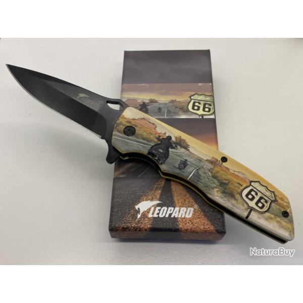 Couteau de poche tactique 3D Grip - Motard route 66.