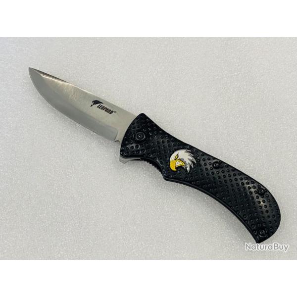 Couteau de poche s�curit� L�opard manche m�tal avec aigle.