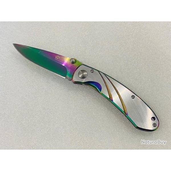 Couteau de poche 19,5 cm tout en mtal effet titane