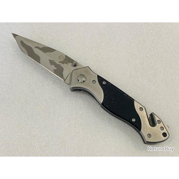 Couteau de poche 21 cm Manche m�tal antid�rapant et lame camouflage.