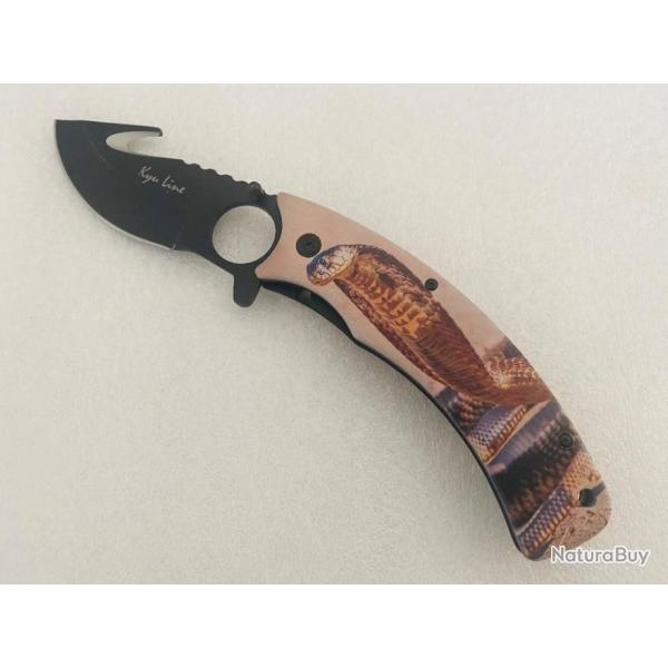 Couteau de poche s�curit� avec son manche motif serpent.