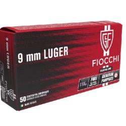Cartouches FIOCCHI Calibre 9mm 115grs FMJ - Boite de 50 unit&eacute;s