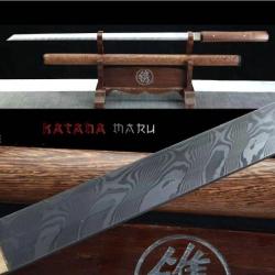 Ninjato shirasaya en Damas haut de gamme (acier pli&eacute; lamin&eacute;) et bois de rose.