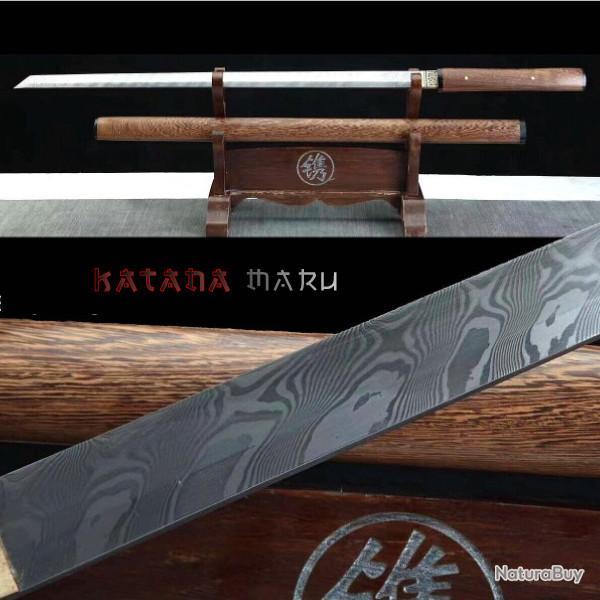 Ninjato shirasaya en Damas haut de gamme (acier pli� lamin�) et bois de rose.