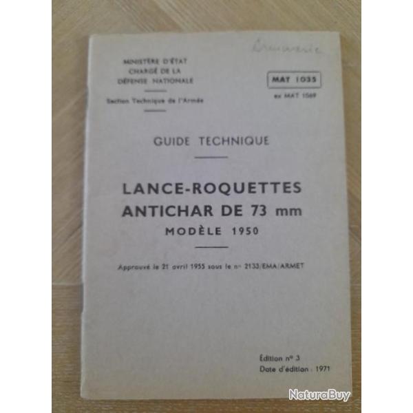guide technique lanc roquettes antichar de 73mm 1950